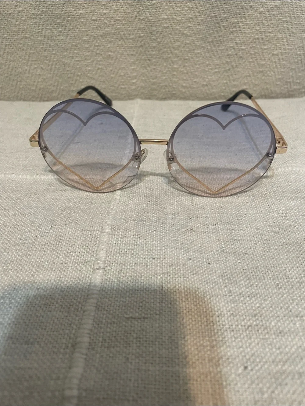 Heart Shaped Sunglasses Blue Gradient Lenses Gold Frame